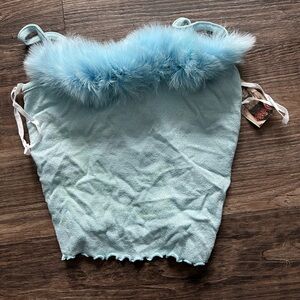 XOXO Sexy Faux Blue Fuzzy Trim Tank Top Medium NWT’s